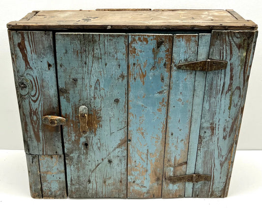 Primitive Wooden Country Cabinet With Blue Paint