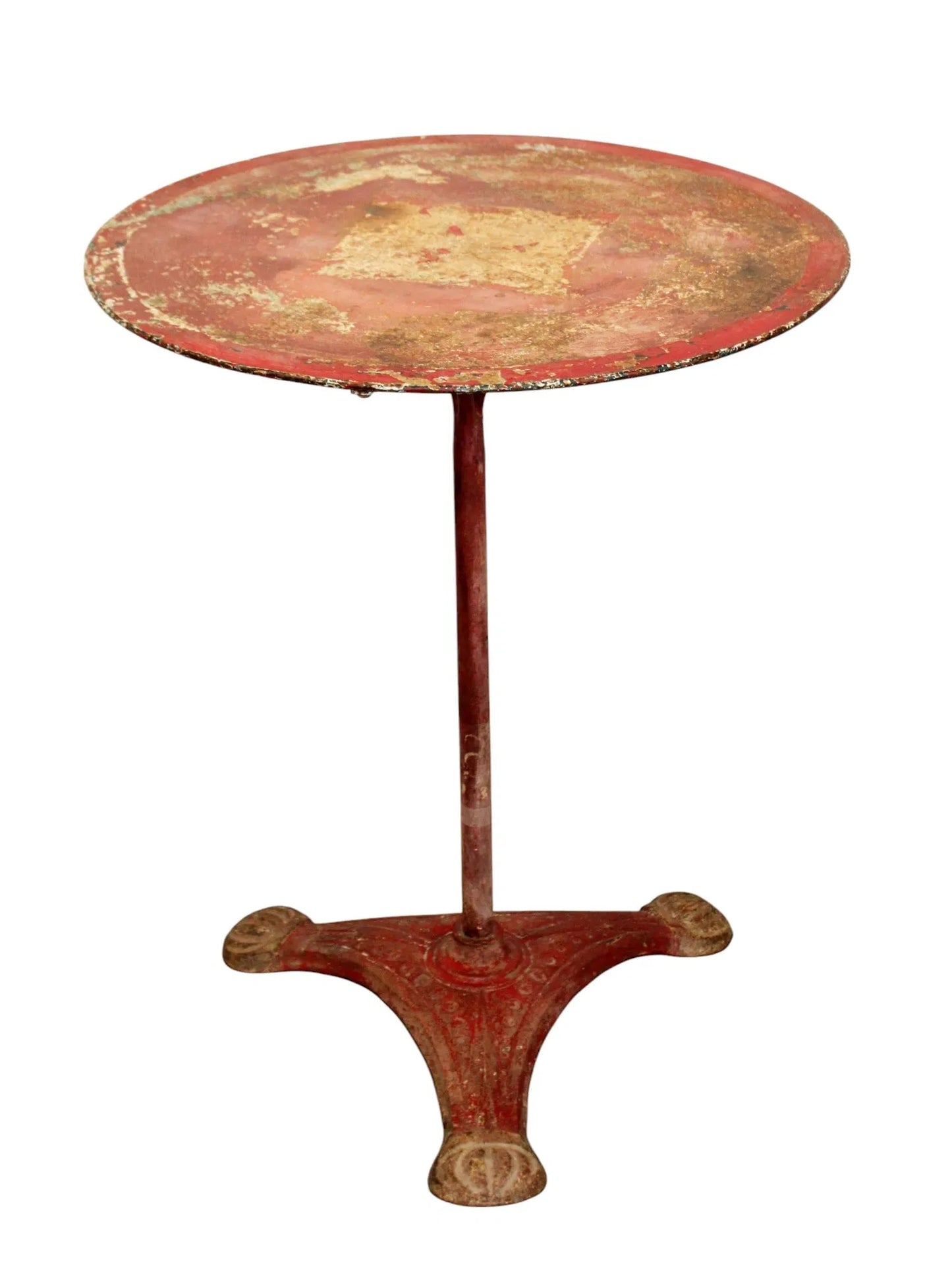 French painted red metal gueridon garden table, c 1910