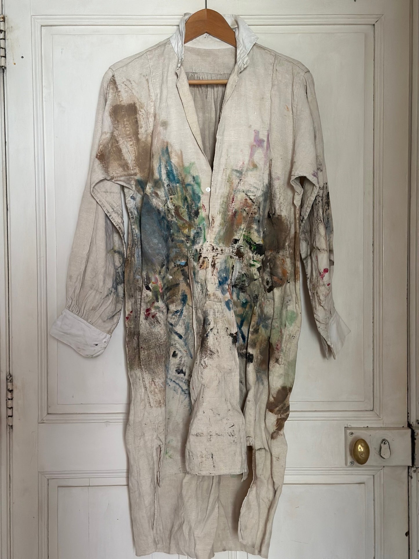 19th C French Nightshirt with paint splatter