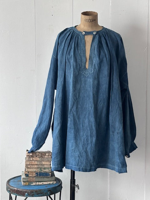 Rare 19th C French Nightshirt in Indigo Blue