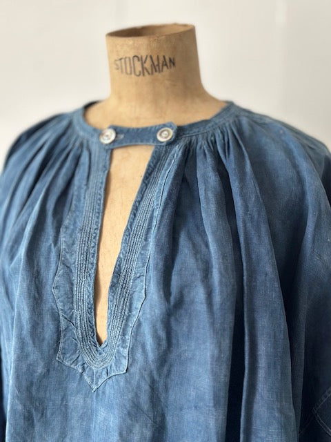 Rare 19th C French Nightshirt in Indigo Blue