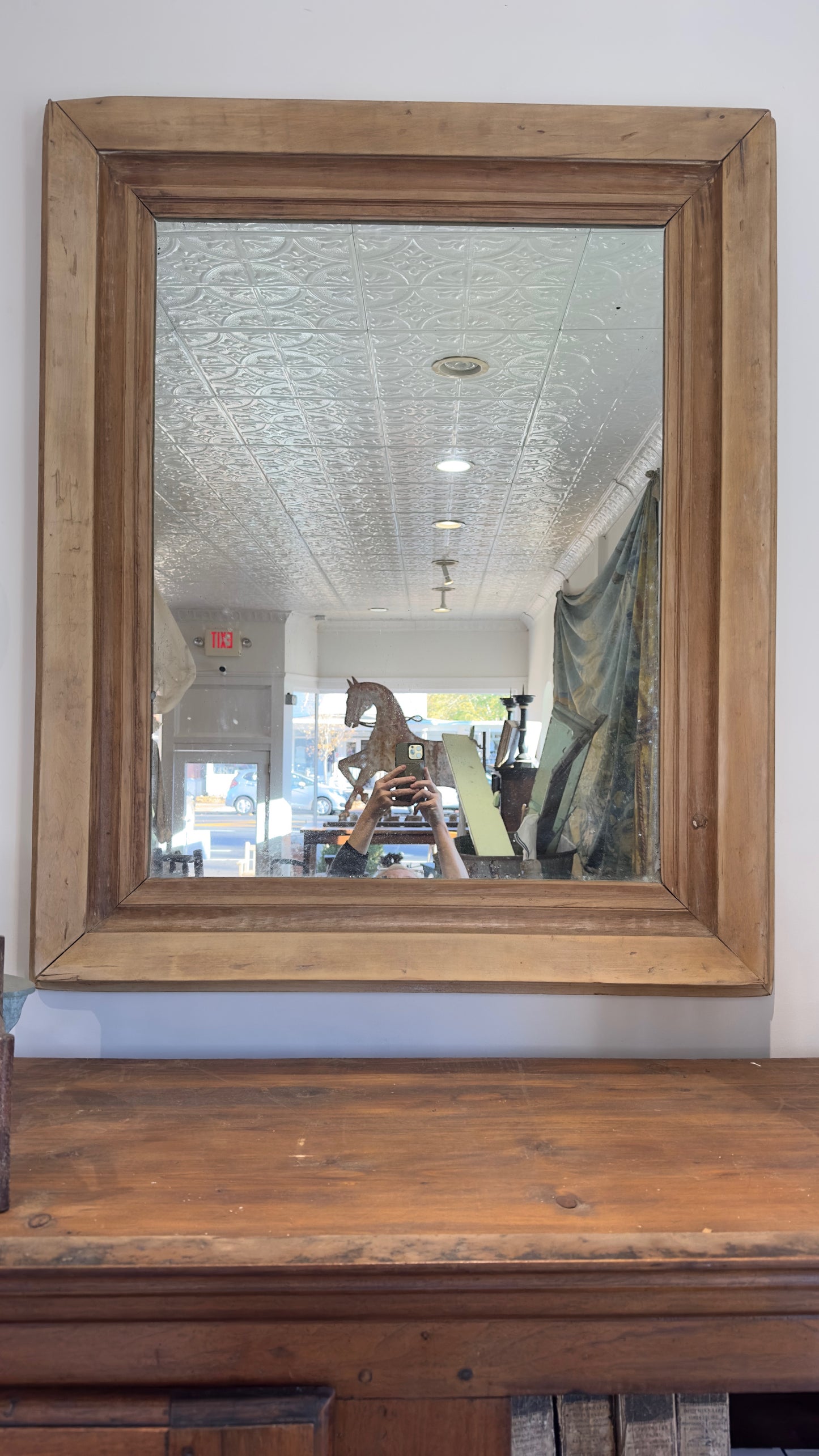 19TH C Pine Mirror, English with Old Glass