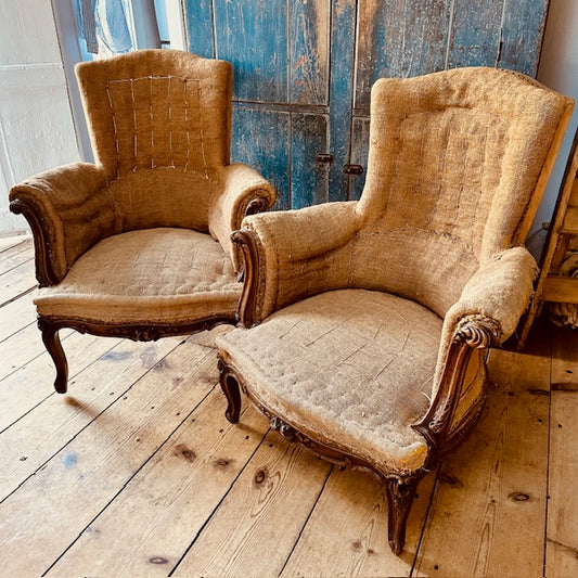 Pair French Bergère Armchairs in Louis XV Style