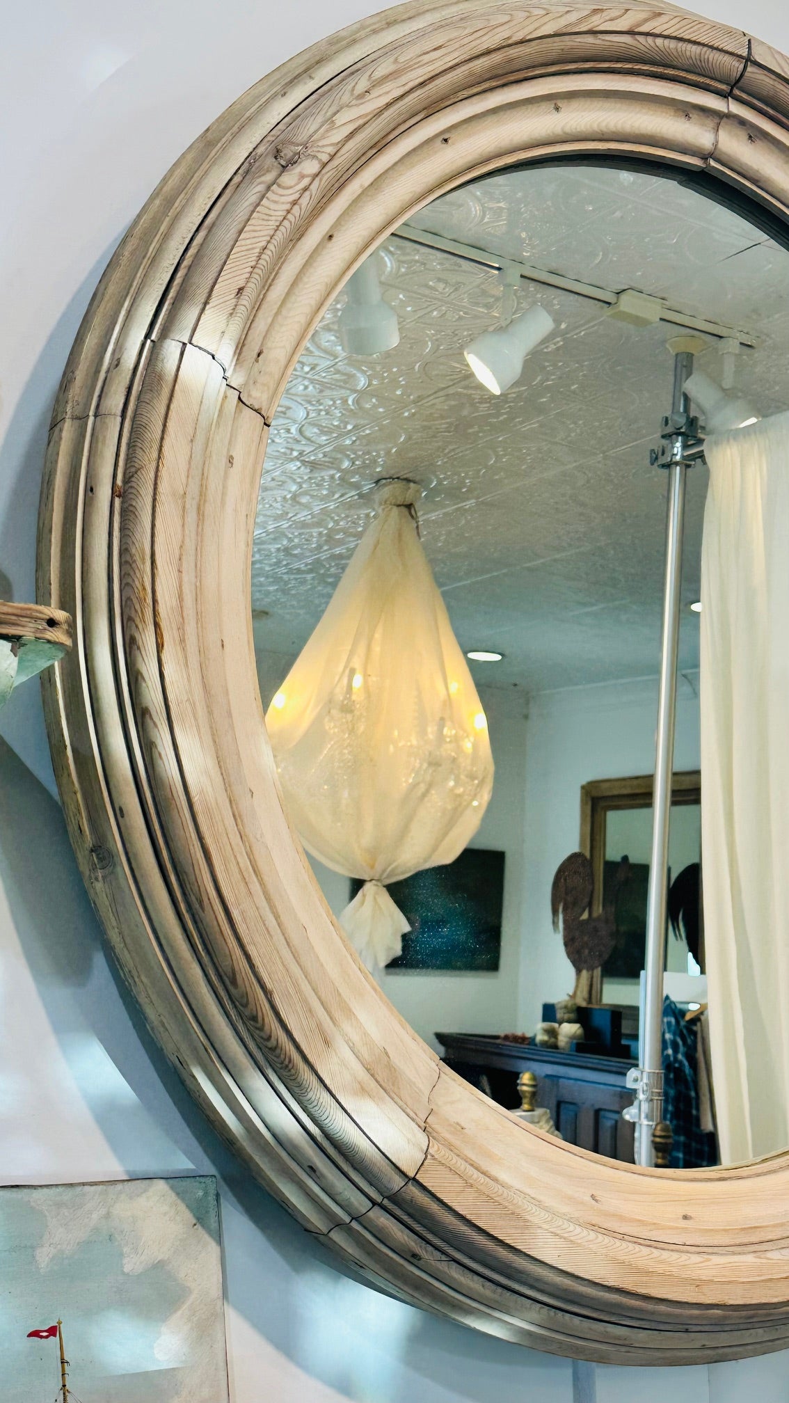 Large Round 19th C French Pine Molding Mirror