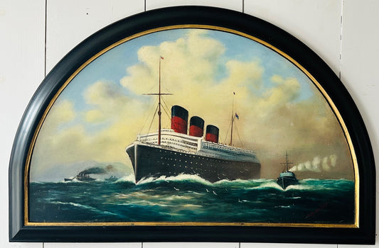 Oil on Board - Queen Mary Liner, Cunard, Signed