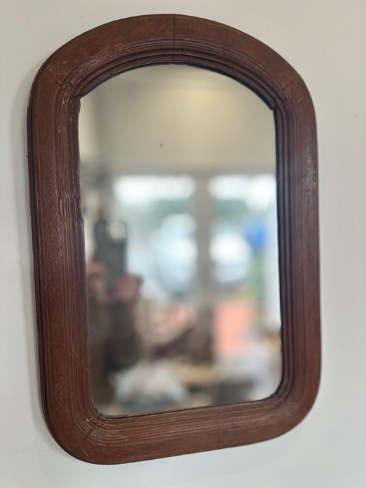 French 19th C Louis Phillipe Mirror in Rust Red Brown Paint