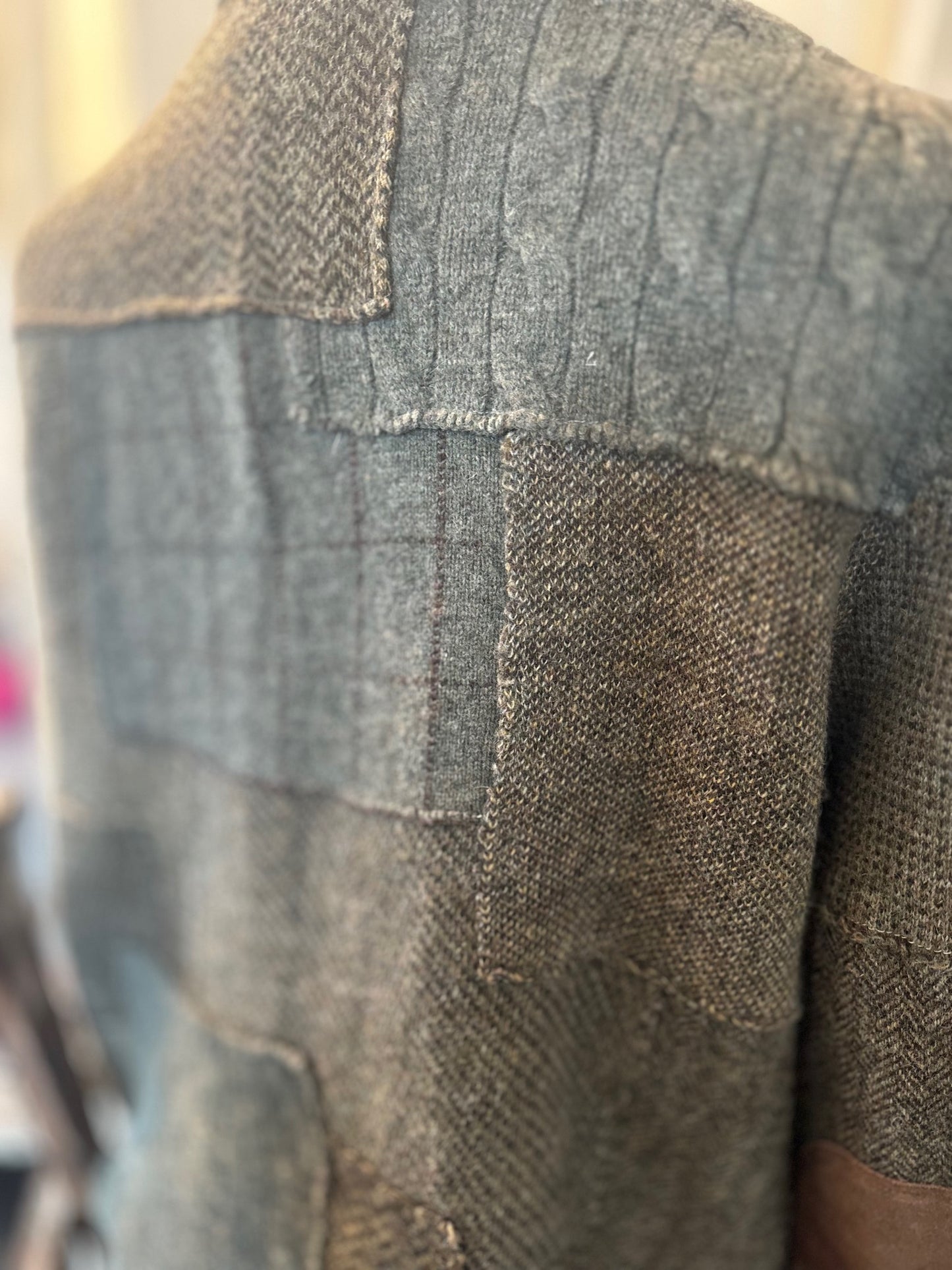 Ralph Lauren POLO Wool Cardigan, Patchwork, Army Green & Brown