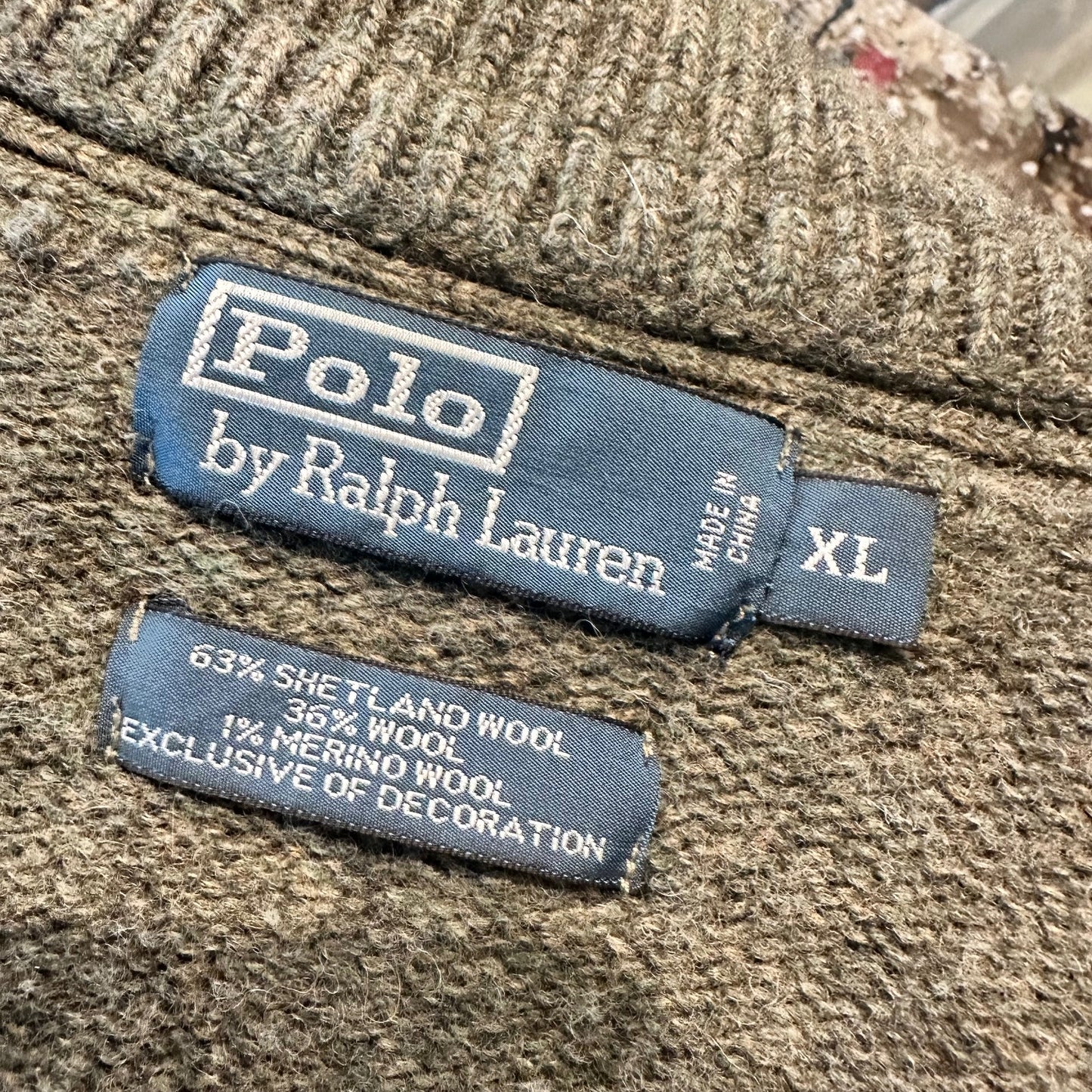 Ralph Lauren POLO Wool Cardigan, Patchwork, Army Green & Brown