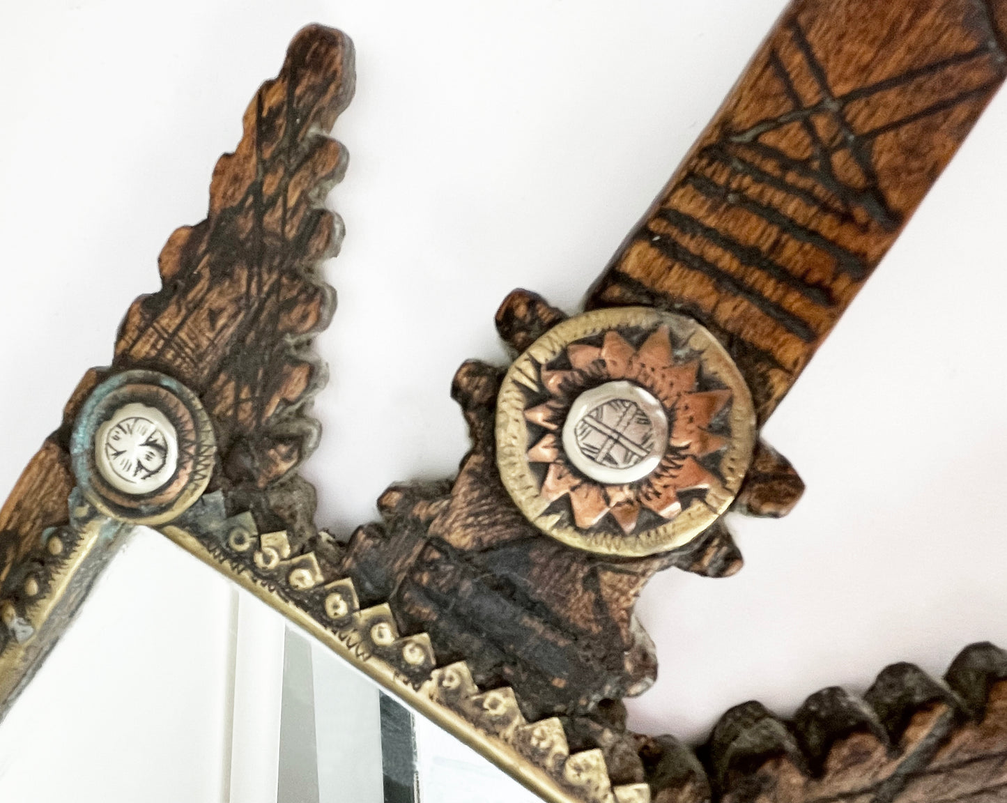 Bedouin Hand Mirror, c 1900, Hand carved and decorated