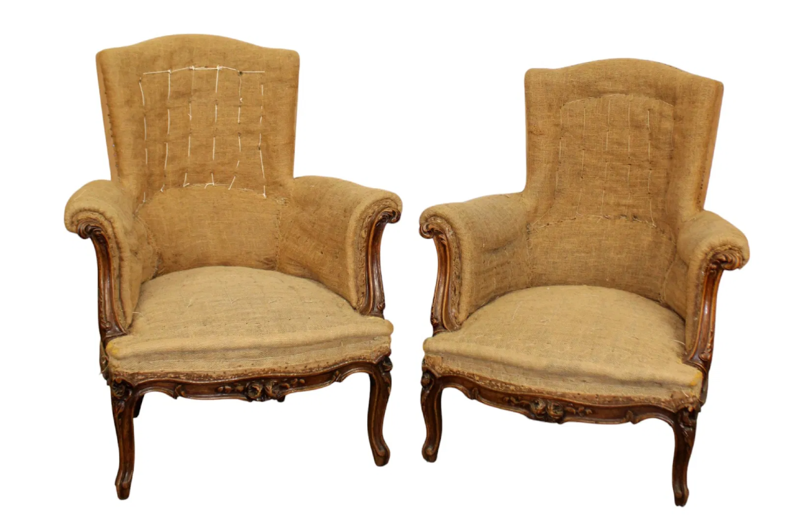 Pair French Bergère Armchairs in Louis XV Style