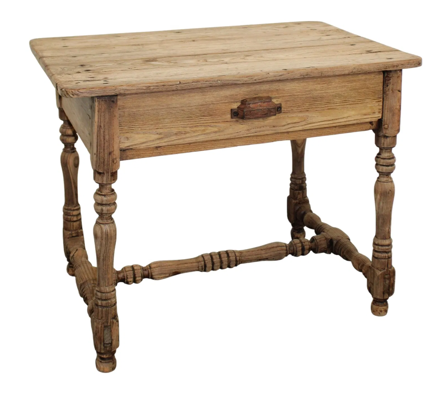 French 19th C Pine Side Table With Drawer, Rustic, Primitive Patina