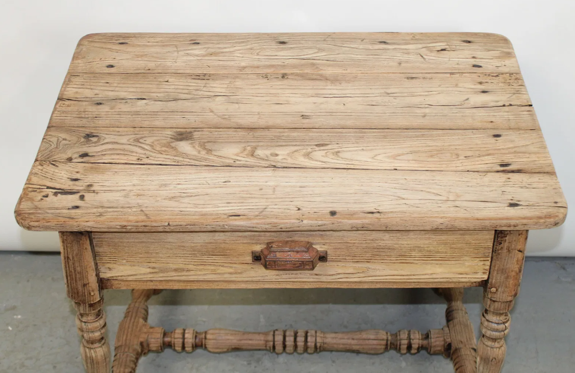 French 19th C Pine Side Table With Drawer, Rustic, Primitive Patina