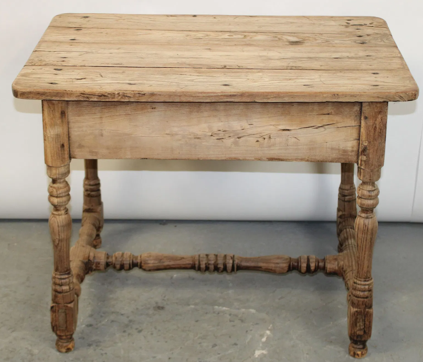 French 19th C Pine Side Table With Drawer, Rustic, Primitive Patina