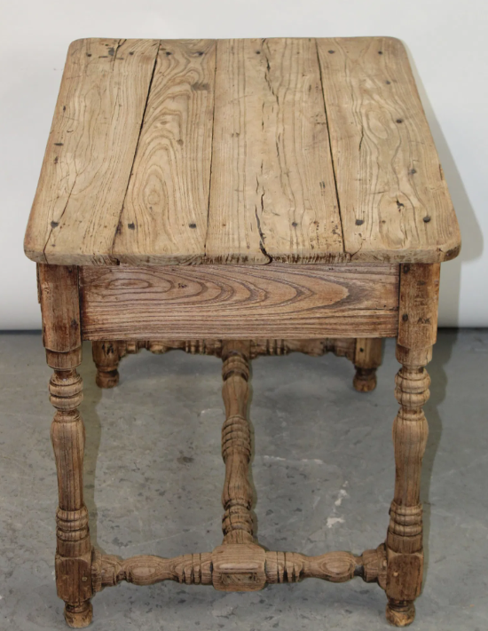 French 19th C Pine Side Table With Drawer, Rustic, Primitive Patina