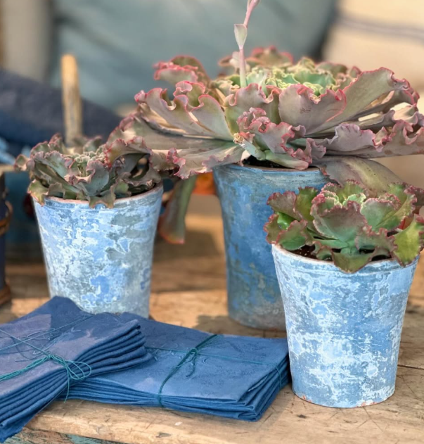 ITALIAN TERRACOTTA POTS IN 3 SIZES, DISTRESSED BLUE FINISH