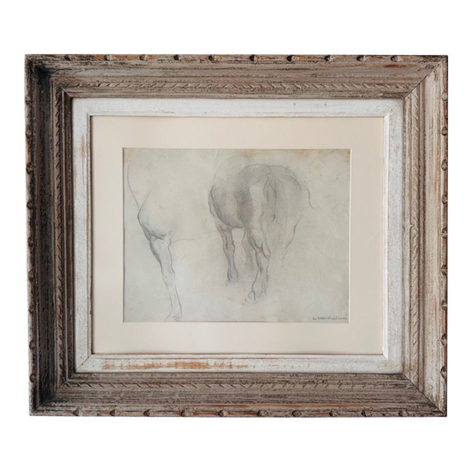 Early 1900s Italian Equine Framed Sketch, Signed