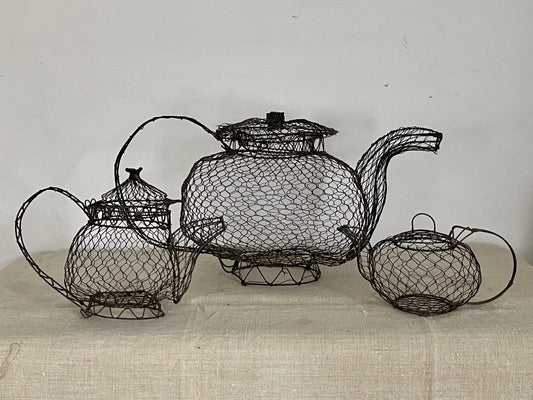 Unusual and Decorative Set of Three Wire Teapots. c 1950