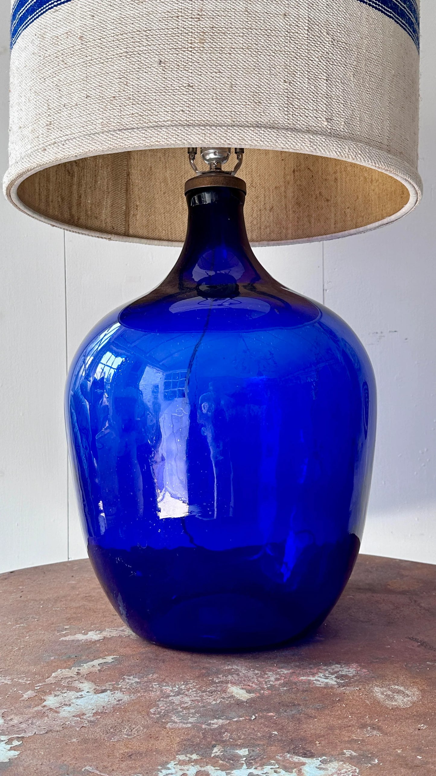 Large Late 20th Century Blue Glass Bottle Table Lamp