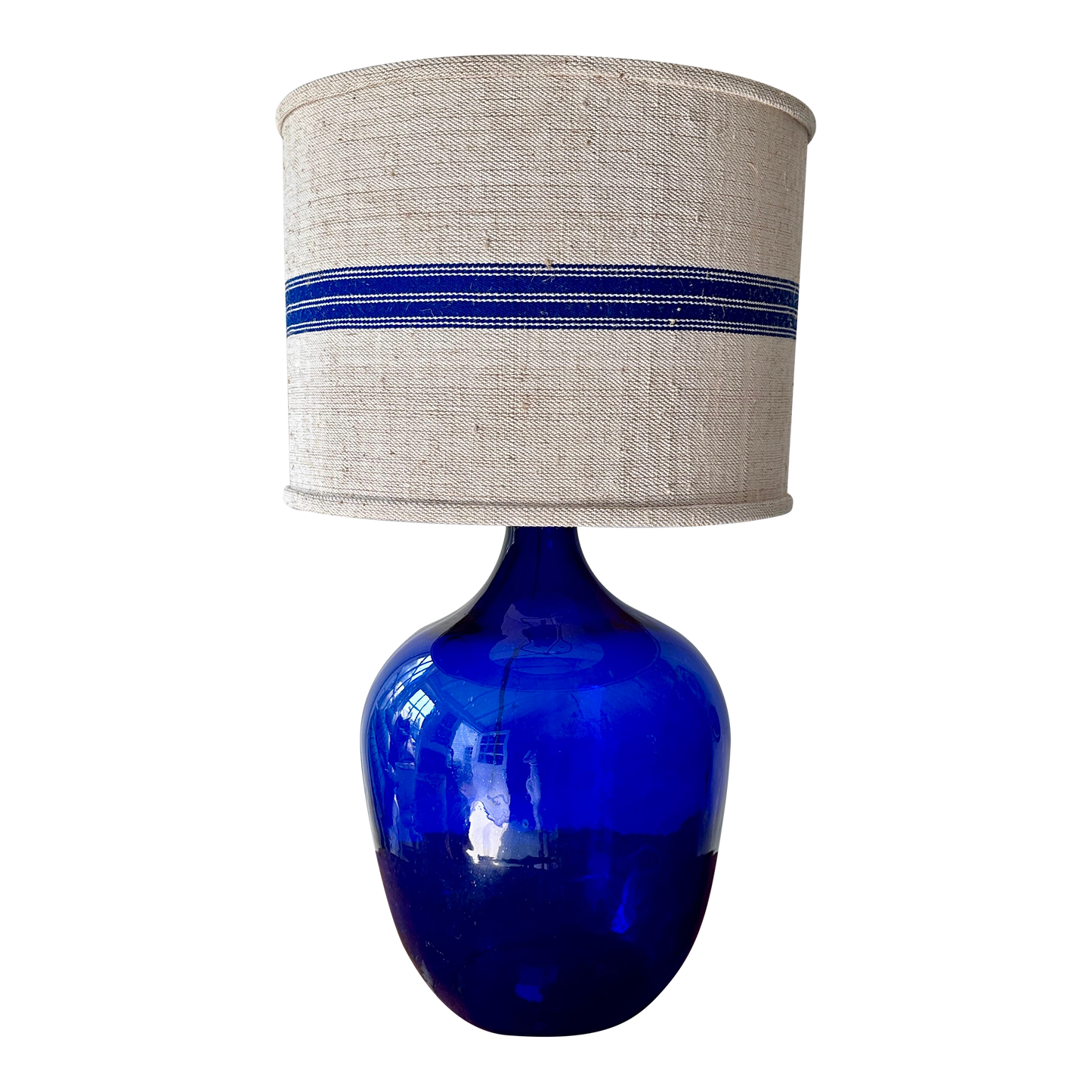 Large Late 20th Century Blue Glass Bottle Table Lamp