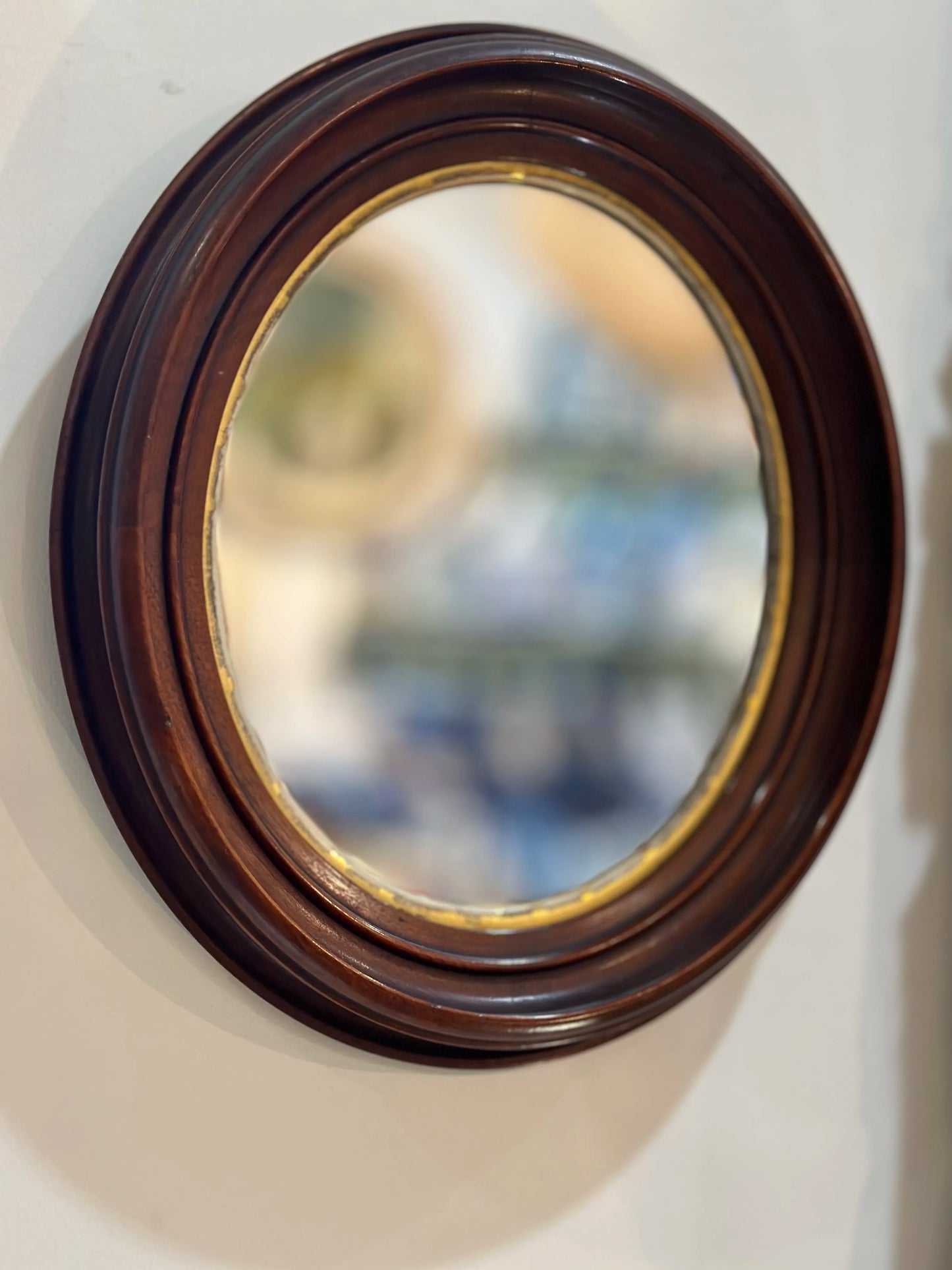 Pair Mahogany Oval Mirrors, English c 1910