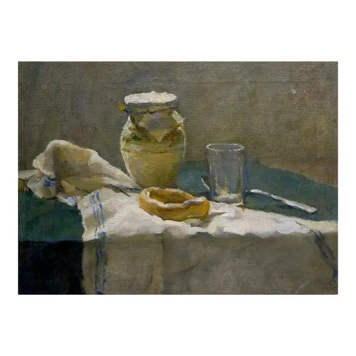 Still Life Painting of Milk & Bread. Oil on Canvas