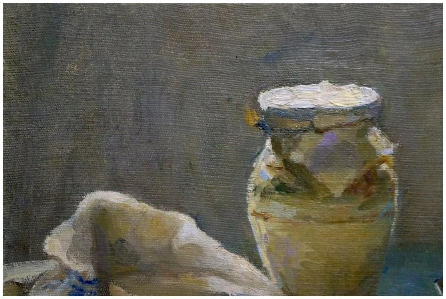 Still Life Painting of Milk & Bread. Oil on Canvas